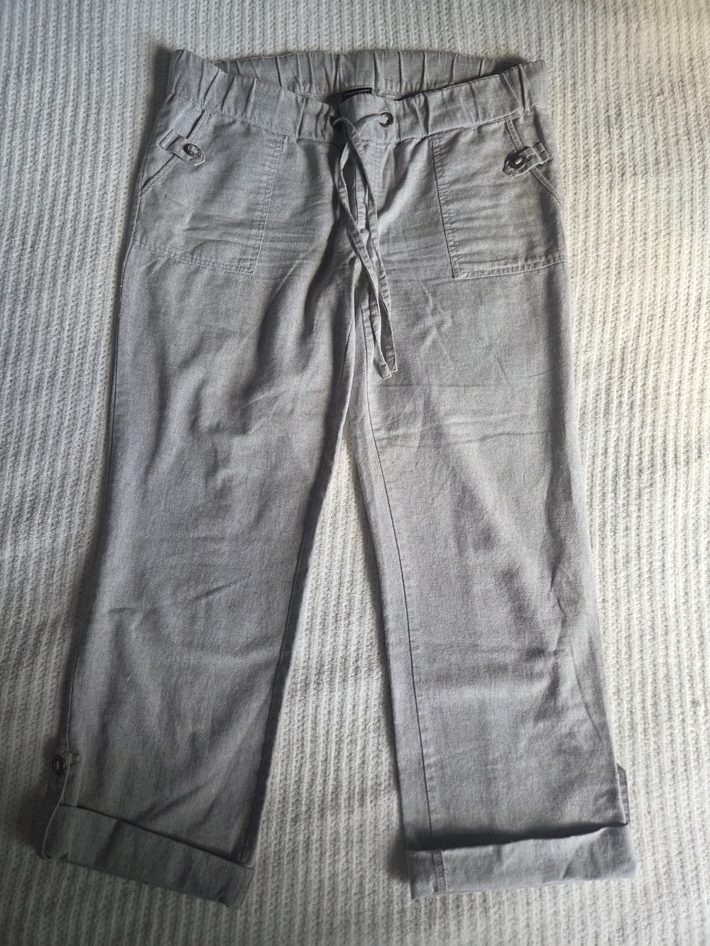 Point Zero Linen Blend Roll-Up Pants | Taupe | Size M - Picture 2 of 14